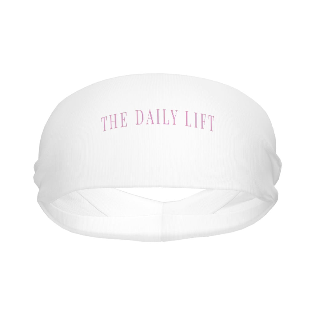 THE DAILY LIFT Headband Color White_Pink Font