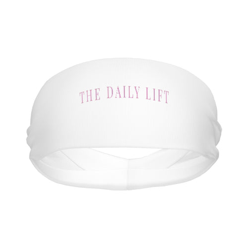 THE DAILY LIFT Headband Color White_Pink Font