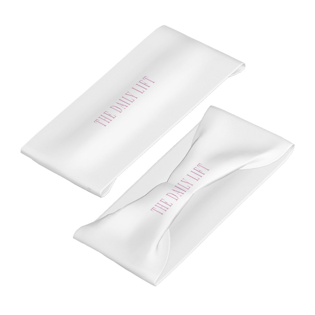 THE DAILY LIFT Headband Color White_Pink Font